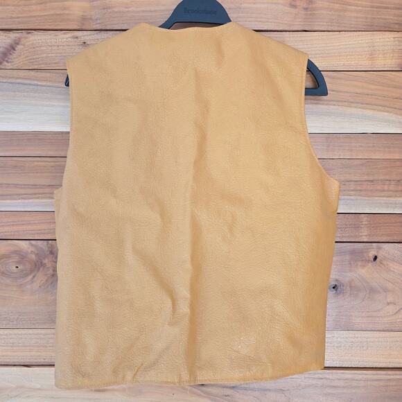 Finger Hut Vintage Mens Faux Leather Vest Snap Front Pockets 40 l/xl Tan dadcore - Picture 5 of 7